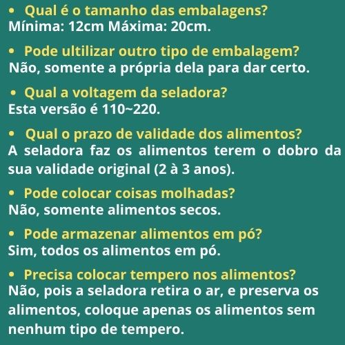 Seladora a Vácuo Doméstica Portátil de Alimentos